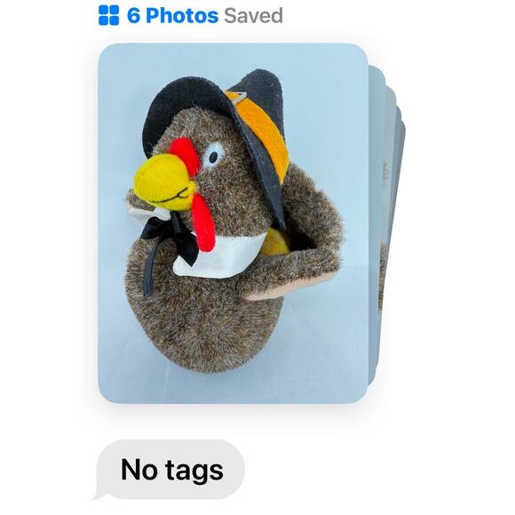 VTG People Pals Turkey 6" Thanksgiving Pilgrim LL Hat Plush Toy Stuffed Animals - Picture 7 of 7